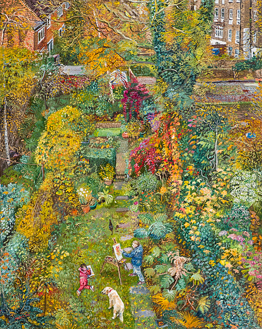 Painting Together in an Autumn Back Garden