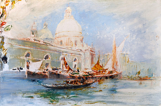 Gondola and Boats; Santa Maria Della Salute, Venice