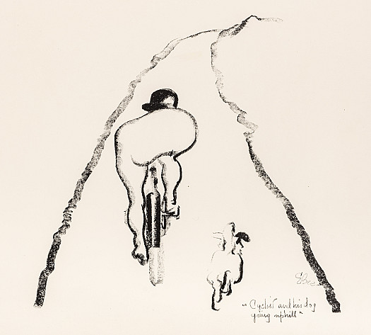 Cyclist and his dog going uphill I