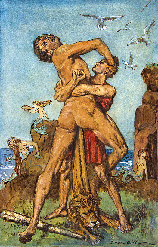 Hercules and the fight with Antaeus