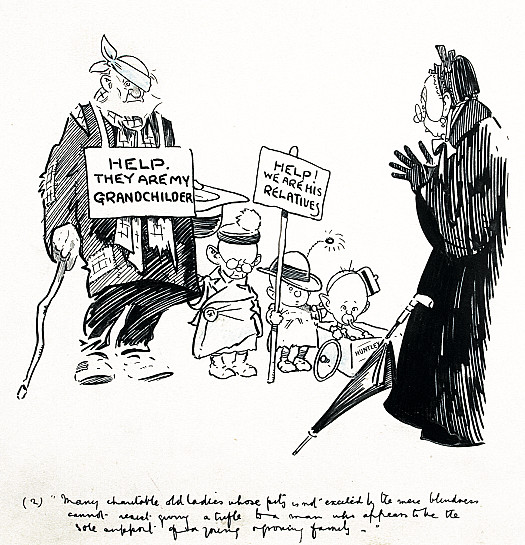 Many Charitable Old Ladies Whose Pity Is Not Excited by the Mere Blindness Cannot Resist Giving a Trifle to a Man Who Appears to Be the Sole Support of a Young and Growing Family