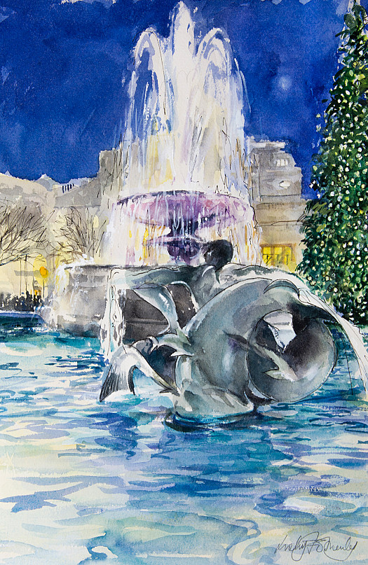 Fountain and Christmas Tree, Trafalgar Square