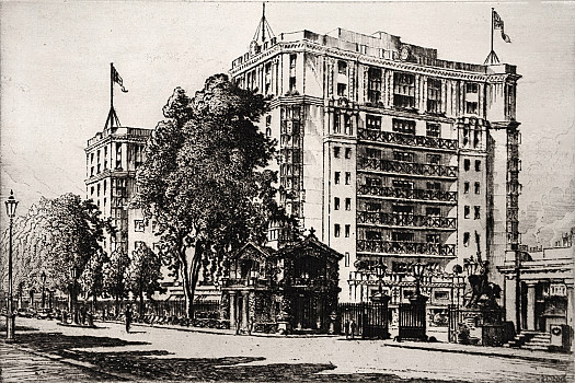 Park Lane, the Dorchester Hotel with the Old Gate House