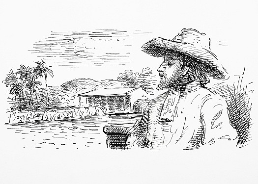 Helped by the friendly Portuguese captain Crusoe buys land to farm