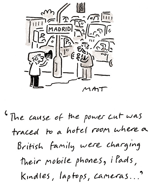 The cause of the power cut was traced to a hotel room where a British family were charging their mobile phones, iPads, Kindles, laptops, cameras ...