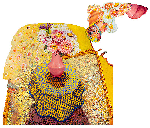Pink Vase of Flowers On a Proven&ccedil;al Cloth, a Head Full of Flowers II