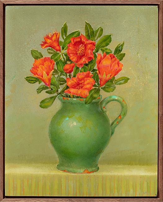 Pomegranate Flowers in Green Glazed Jug