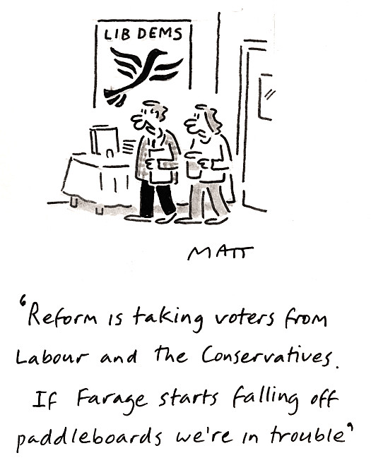 Reform is taking voters from Labour and the Conservatives. If Farage starts falling off paddleboards we're in trouble