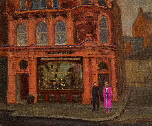 The Lady in Pink, outside Marchesi, Mayfair