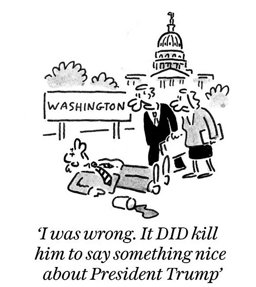 I was wrong. It DID kill him to say something nice about President Trump