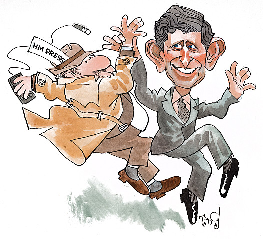 Prince Charles leading the Press a merry dance