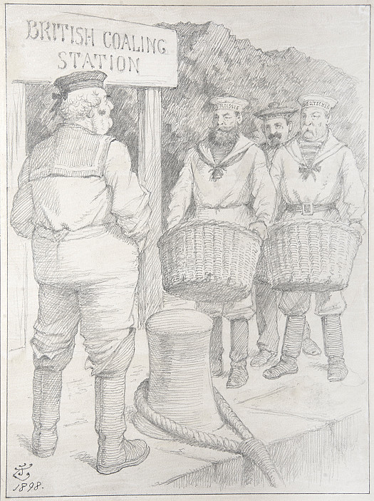 On the 'Quay Vive!'
John Bull: 'What, maties! Want some o' my coal to get to China! Right you are!' (to himself) 'I can always stop the Supplies!'