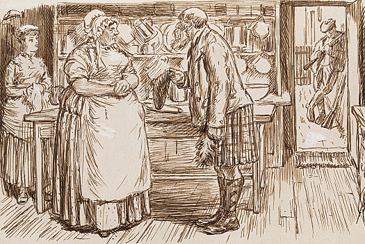 Northern Gamekeeper: Will ye gie me some oil to my guns this morning, cook?

Cook: If ye wunt oil frae me, &lsquo;keeper,&rsquo; ye&rsquo;ll need to mind. Ma name&rsquo;s no cook &ndash; ma name&rsquo;s Misthress Macphairson!

Gamekeeper (with a sniff): Weel, gin ye&rsquo;re no to be &lsquo;cook,&rsquo; I&rsquo;m nae to be &lsquo;keeper&rsquo;! Ye&rsquo;ll be as gude as gie me &lsquo;Maisther Forr-biss&rsquo;!!