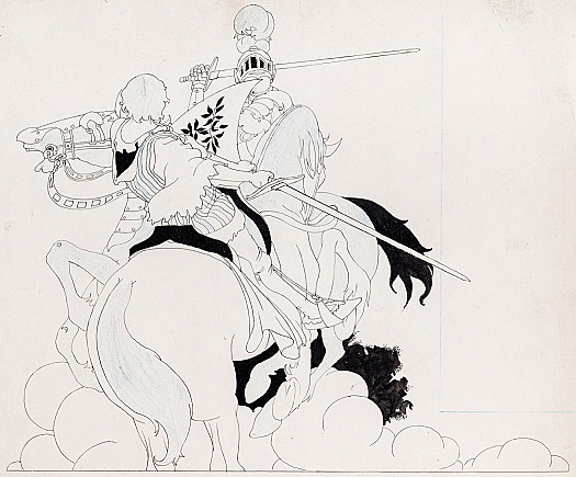 Valentine rushed with dreadful fury upon the Green Knight, and the fight was long and equal