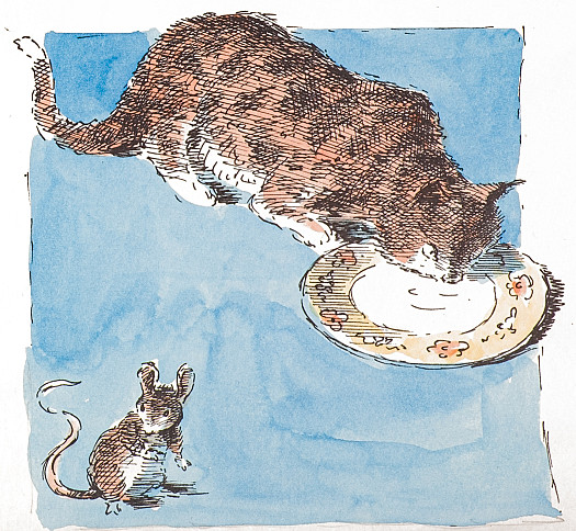 Then the baker gave the mouse bread, and mouse gave the butcher bread, and butcher gave mouse meat, and mouse gave farmer meat, and farmer gave mouse hay, and mouse gave cow hay, and cow gave mouse milk, and mouse gave cat milk, and cat gave mouse her own tail again.