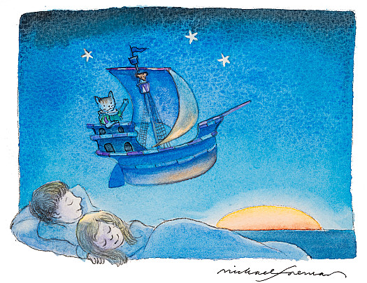 Cat trimmed his sail and headed home and waved the moon goodbye