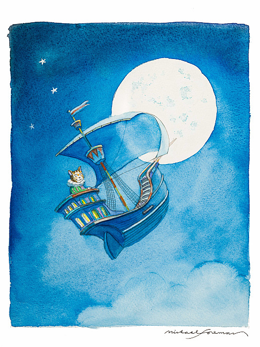 A cat went sailing with the moon