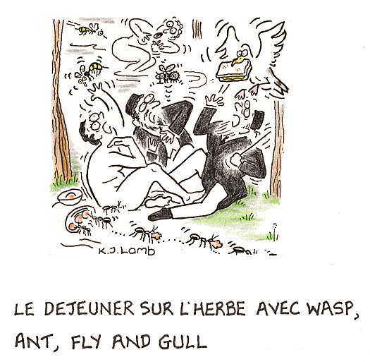 Le Dejeuner sur l'herbe avec wasp, ant, fly and gull