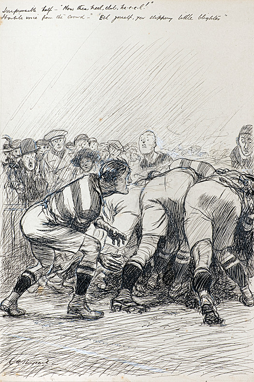 Irrepressible Half: &quot;Now then, heel, club he-e-el!&quot;
Hostile voice from the crowd: &quot; 'Eel yerself, yer slippery little blighter&quot;