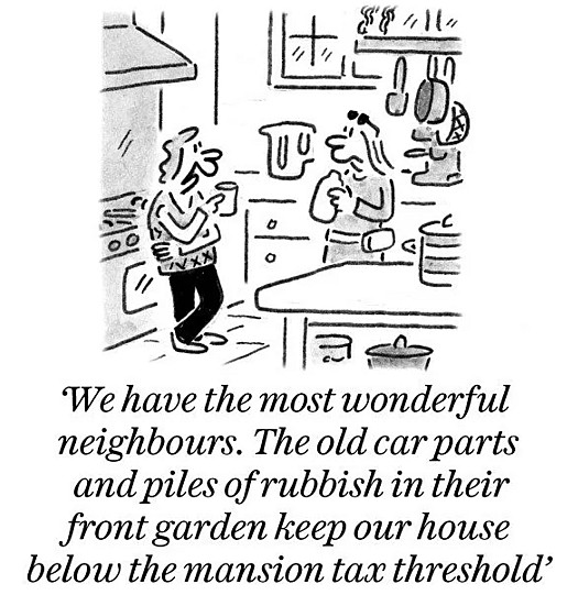 We have the most wonderful neighbours. The old car parts and piles of rubbish in their front garden keep our house below the mansion tax threshold