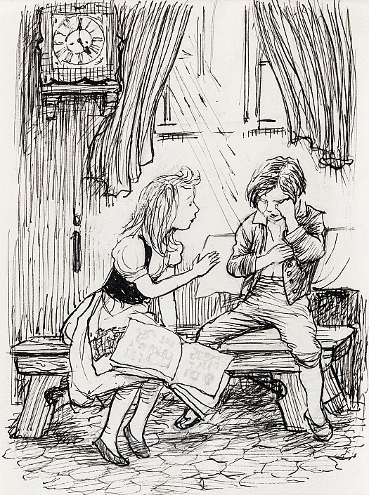 Kay and Gerda Sat Looking At the Picture-Book with the Animals and Birds In It, and It Was just At That Moment - the Clock Was Striking Five In the Great Church Tower - That Kay Said, 'Oh! There's a Pricking In My Heart! and Now I've Got Something In My Eye!'