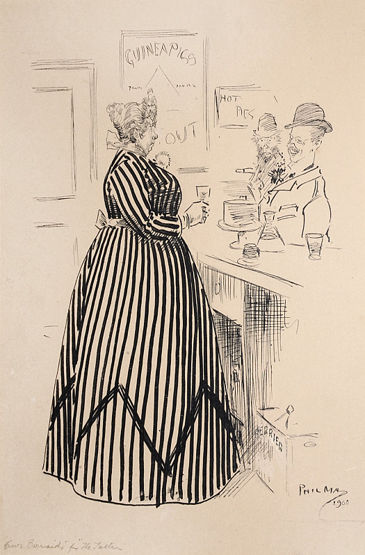 Our Barmaids: 
the Barmaid: Yes, Once You Gentlemen Try Whiskey and Perrier. You Never Want Anything Else.  the Other Mineral Waters Is Fallin Off Something Shocking 
the Funny Man: Good Gracious Miss!  I Hope It Isn't Catchin