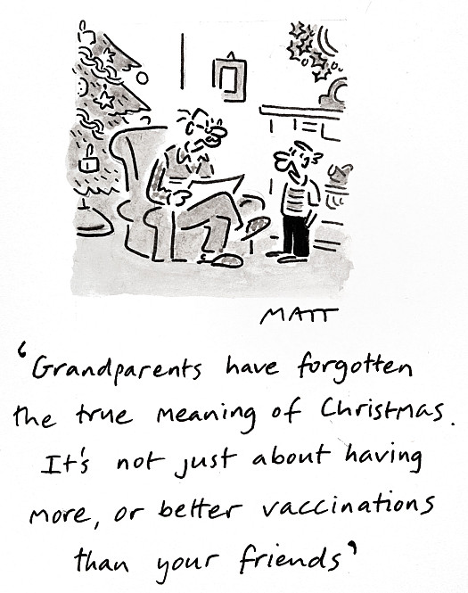 Grandparents have forgotten the true meaning of Christmas. It's not just about having more, or better vaccinations than your friends