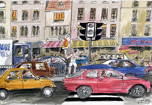 Torch Bearer Waiting to Cross