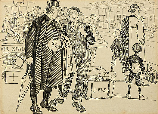 'The Affability of the Great'Porter (Football Maniac): 'See That Young Gent There, Smoking? That's Monk Gould!'Bishop: 'Eh! Monk Who?'Porter: 'Monk Gould the Footballer. Go Up and Shake Hands with Him; He'll Let You!'