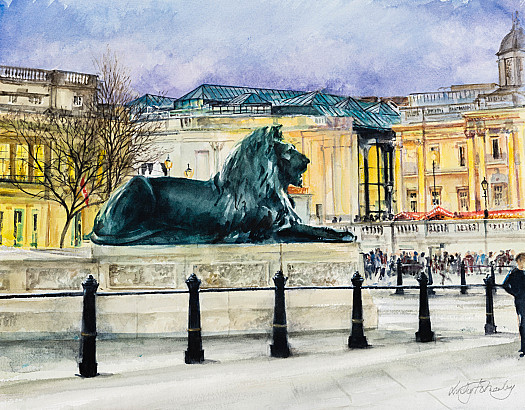 Trafalgar Square, Lion and Christmas Market