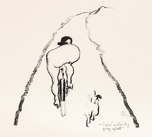 Cyclist and his dog going uphill II