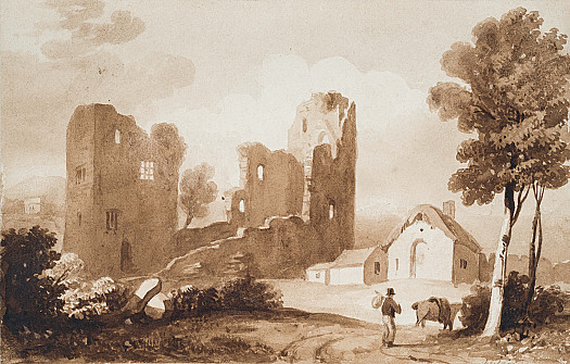 Horse and Traveller, by a Ruined Church