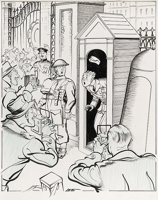InvestiturePalace Sentry (to recipient of DFC and bar): 'Here I Say, Don't Be Such a Coward, Sir. Come Out of There and Face the Camera'
