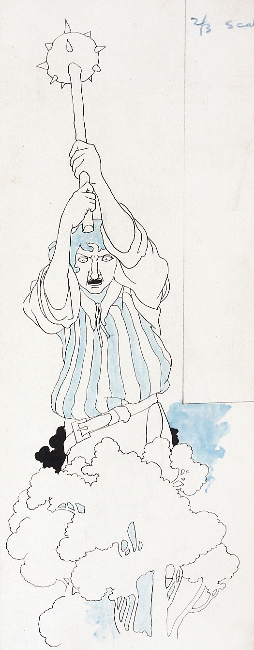 Being in a most dreadful passion, he lifted up his iron mace