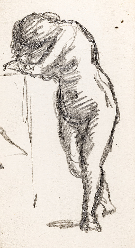 Nude woman with head bowed