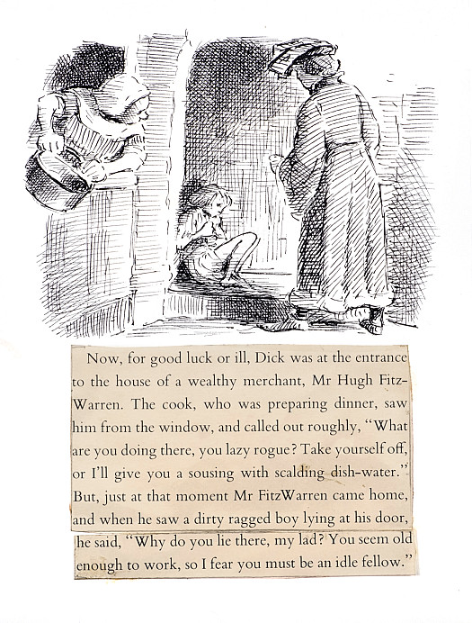 Now, for good luck or ill, Dick was at the entrance to the house of a wealthy merchant, Mr Hugh FitzWarren