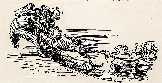 The children seized one end of the chain of  sausages and tugged; and in her bewilderment, Cook quite forgot to let go of the other end