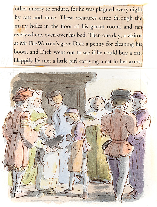 One day, a visitor at Mr FitzWarren's gave Dick a penny for cleaning his boots, and Dick went out to see if he could buy a cat