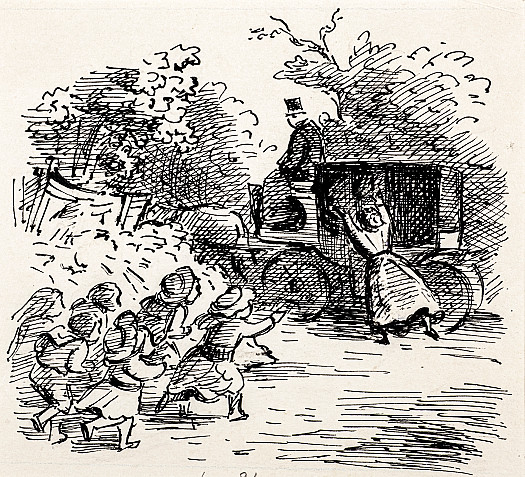 The skinny little nursery maid stopped: stared: gave one startled squeak: and turned and ran back to the cab as fast as her skinny legs would carry her