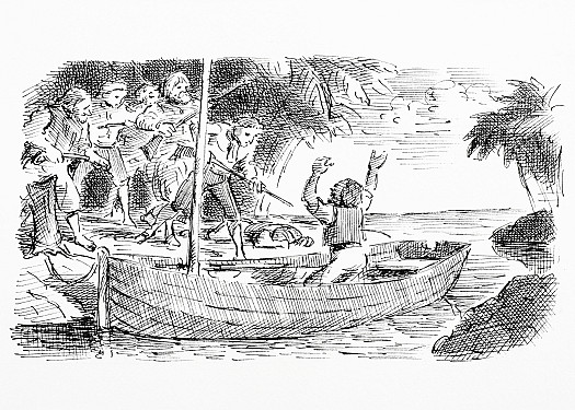 Crusoe overcomes the sailors by a clever stratagem