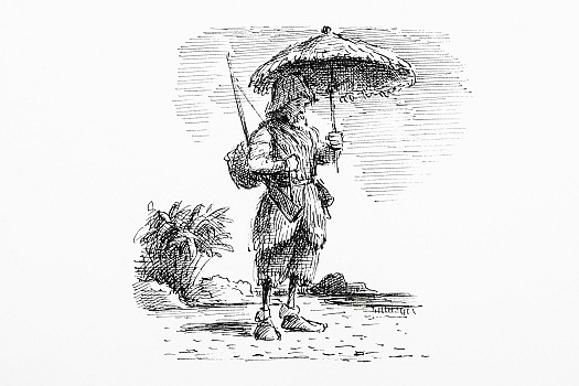 The first thing I made was a great cap for my head, with the hair on the outside, to shoot off the rain; and this I performed so well, that after this I made me a suit of clothes wholly of these skins