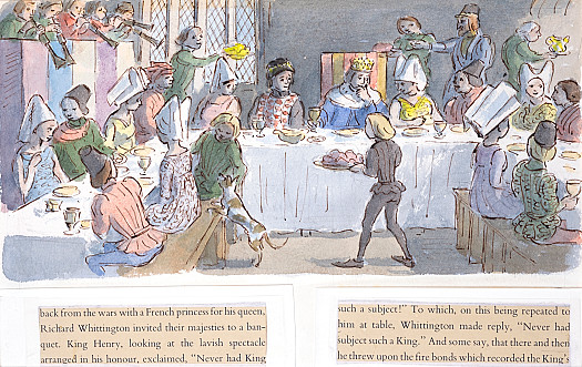 When Henry V came back from the wars with a French princess for his queen, Richard Whittington invited their majesties to a banquet