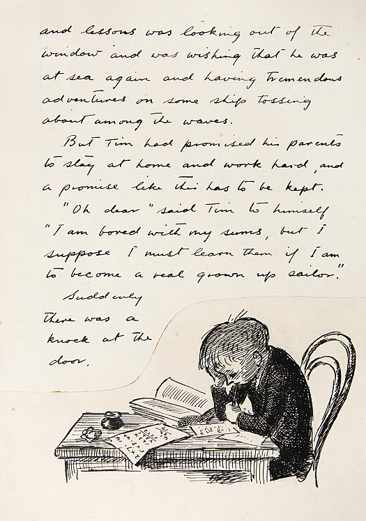 'Oh dear' said Tim to himself 'I am bored with my sums, but I suppose I must learn them if I am to become a real grown up sailor.'