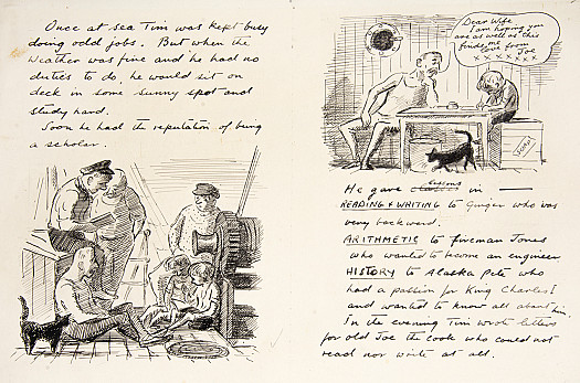 When the weather was fine and he had no duties to do, he would sit on deck in some sunny spot and study hard