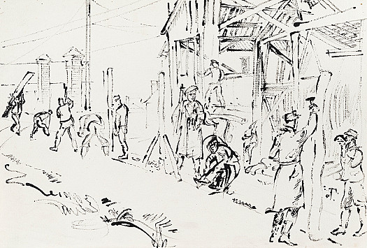 German Prisoners erecting barbed-wire fence, Dieppe