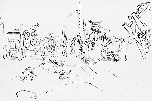 French Civilians Loading Timber, Dieppe