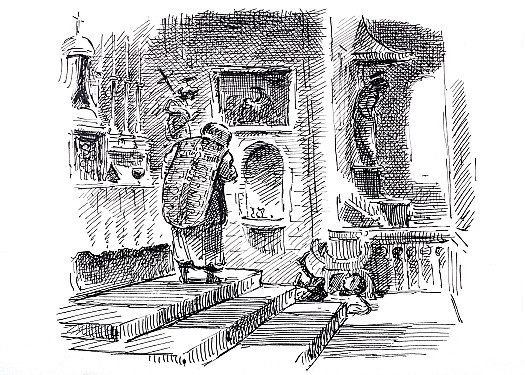 Verdi. Guiseppe is knocked down the altar steps