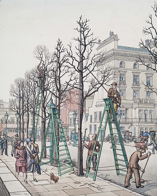 Preparing London for the Summer:Exhibition Road, South Kensington, 1927