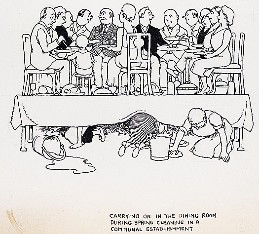 Carrying on in the dining-room during spring cleaning in a communal establishment