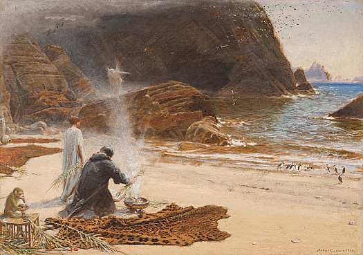 Scene from Shakespeare's, 'The Tempest'Caliban.'These be fine things an they be not sprites. That's a brave god, and bears celestial liquor; I'll kneel to him.'